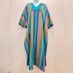 Diseno Josefa Mexico Vintage 1970s Multicolor Embroidered Striped Caftan Dress